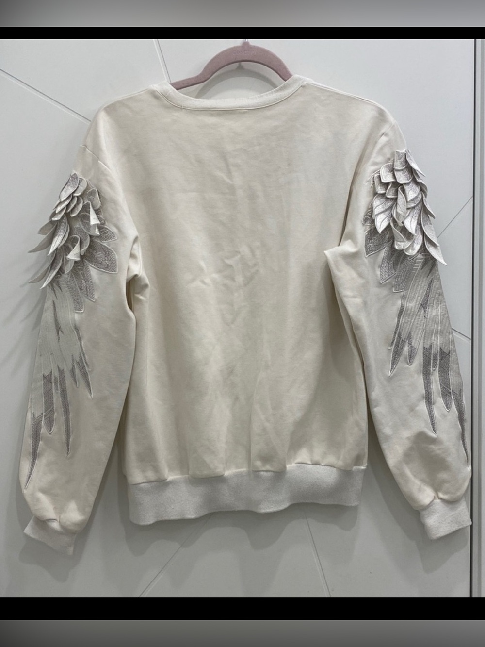 Embroidered Angel Wings Cream Crewneck Sweater US S/M Coquette Boho Angelcore